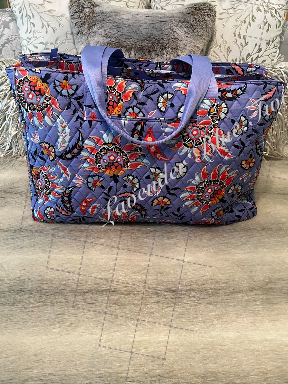 VERA BRADLEY Mural Garden Iconic Triple Compartment Travel Bag Trolly Sleeve Lav